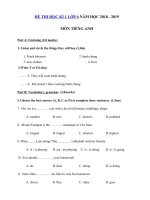 Tải Đề thi học kì 1 môn tiếng Anh lớp 6 chương trình mới năm 2019 - 2020 - Đề kiểm tra tiếng Anh lớp 6 có đáp án