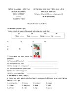 Tải Đề thi chọn học sinh giỏi môn Tiếng Anh lớp 6 trường THCS Kim Thư, Hà Nội năm học 2014 - 2015 - Đề thi học sinh giỏi môn Tiếng Anh lớp 6 có đáp án