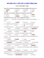 Tải Đề kiểm tra 1 tiết lần 1 môn tiếng Anh lớp 12 năm 2019 - 2020 - Đề thi tiếng Anh lớp 12 có đáp án