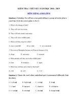 Tải Kiểm tra 1 tiết số 3 môn Tiếng Anh 8 năm học 2018 - 2019 - Đề kiểm tra Tiếng Anh lớp 8 có đáp án