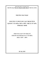 Bảo tồn và phát huy giá trị di tích lịch sử văn hóa chùa Tiêu, thị xã Từ Sơn, tỉnh Bắc Ninh