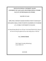 Applying content based instruction to develop speaking skills for students majoring in tourism at a public university in hanoi  