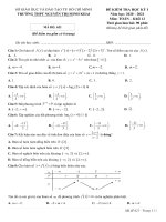 Đề thi học kì 1 môn Toán 12 năm 2020-2021 - Trường THPT Nguyễn Thị Minh Khai