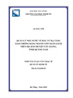 Quản lý nhà nước về đầu tư hạ tầng giao thông bằng nguồn vốn ngân sách trên địa bàn huyện tây giang, tỉnh quảng nam 
