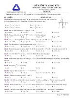 Đề thi học kì 1 môn Toán 12 năm 2020-2021 có đáp án - Trường THPT Lương Thế Vinh