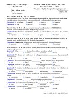 Đề thi học kỳ 1 Tiếng Anh 11 năm học 2018 – 2019 sở GD&ĐT Quảng Nam