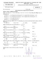 Đề thi học kỳ 1 Toán lớp 12 năm học 2019 – 2020 sở Vĩnh Phúc | Toán học, Lớp 12 - Ôn Luyện