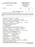 Đề thi HK1 Sinh học 11 năm 2018 – 2019 trường THPT Nguyễn Trãi – Hà Nội