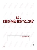 Bài giảng Lý thuyết xác suất và thống kê toán: Bài 1 - TS. Nguyễn Mạnh Thế