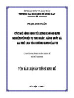 Các mô hình kinh tế lượng không gian nghiên cứu hội tụ thu nhập, năng suất và vai trò lan tỏa không gian của FDI