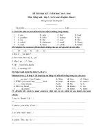 Tải Đề thi học kỳ 1 môn tiếng Anh lớp 3 năm học 2015 - 2016 theo giáo trình Let's Learn English 1 - Đề thi cuối kì 1 môn tiếng Anh lớp 3 có đáp án