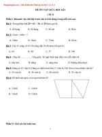Đề kiểm tra giữa HK1 Toán lớp 2 số 3 năm 2020-2021