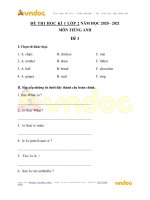 Tải về Đề thi học kỳ 1 môn tiếng Anh lớp 2 có đáp án năm 2019 - 2020 -