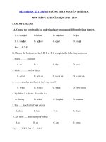 Tải Đề thi học kì 1 lớp 6 môn Tiếng Anh Trường THCS Nguyễn Thái Học năm học 2018 - 2019 - Đề thi môn Tiếng Anh lớp 6 chương trình mới học kì 1 có đáp án