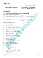 Đề cương môn toán lớp 11 học kỳ 1 THPT Thăng Long năm học 2014-2015