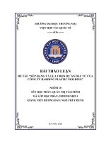 (Đề tài thảo luận) xếp HẠNG và lựa CHỌN dự án đầu tư của CÔNG TY HARDING PLASTIC MOLDING