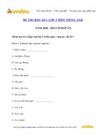 Tải về Đề thi tiếng Anh lớp 3 học kì 1 có file nghe - Tìm đáp án, giải