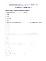 Tải Đề thi học kì 1 tiếng Anh lớp 9 năm 2020 - 2021 số 3 - Đề thi học kì 1 lớp 9 môn tiếng Anh có đáp án