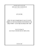 Công tác quản trị rủi ro của dự án tuyến đường sắt đô thị thí điểm thành phố hà nội (đoạn nhổn – ga hà nội) giai đoạn 2010 2020 