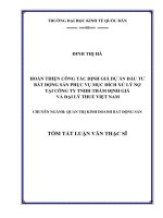 Hoàn thiện công tác định giá dự án đầu tư bất động sản phục vụ mục đích xử lý nợ tại Công ty TNHH Thẩm định giá và Đại lý Thuế Việt Nam