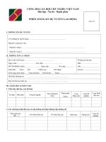 Phiếu đăng ký dự tuyển Agribank