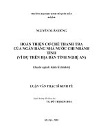 Hoàn thiện cơ chế thanh tra của Ngân hàng Nhà nước chi nhánh tỉnh ( ví dụ trên địa bàn tỉnh Nghệ An)