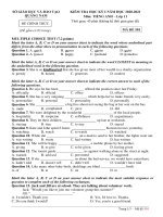 Đề thi học kì 1 môn Tiếng Anh 11 năm 2020-2021 có đáp án - Trường THPT Sào Nam