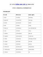 Tải Từ vựng Unit 2 lớp 11: Personal Experiences hệ 7 năm - Vocabulary Unit 2 SGK Tiếng Anh 11 Personal Experiences đầy đủ nhất