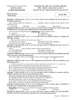 Đề thi học kì 1 môn Tiếng Anh 12 năm 2020-2021 có đáp án - Trường THPT Lương Ngọc Quyến (Khối Cơ bản)