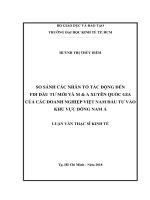 So sánh các nhân tố tác động đến FDI đầu tư mới và M & A xuyên quốc gia của các doanh nghiệp Việt Nam đầu tư vào khu vực Đông Nam Á