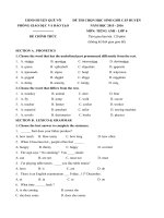 Tải Đề thi chọn học sinh giỏi cấp huyện môn Tiếng Anh lớp 6 Phòng GD-ĐT Quế Võ, Bắc Ninh năm học 2015 - 2016 - Đề thi học sinh giỏi môn Tiếng Anh lớp 6 có đáp án