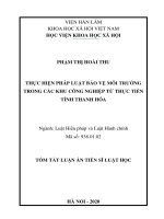 Tóm tắt luận án tiến sĩ luật học thực hiện pháp luật bảo vệ môi trường trong các khu công nghiệp từ thực tiễn tỉnh thanh hóa