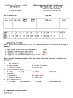 Đề thi học kì 1 môn Tiếng Anh 11 năm 2019-2020 có đáp án - Trường THPT Lương Văn Cù