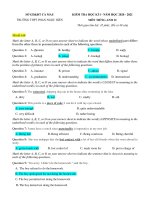 Đề thi học kì 1 môn Tiếng Anh 12 năm 2020-2021 có đáp án - Trường THPT Phan Ngọc Hiển