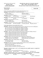 Đề thi học kì 1 môn Tiếng Anh 12 năm 2020-2021 có đáp án - Trường THPT Lương Ngọc Quyến (Chương trình Thí điểm)