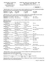 Đề thi học kì 1 môn Tiếng Anh 12 năm 2019-2020 có đáp án - Sở GD&ĐT Quảng Nam