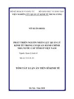 Tóm tắt luận án tiến sĩ kinh tế phát triển nguồn nhân lực quản lý kinh tế trong cơ quan hành chính nhà nước cấp tỉnh ở việt nam