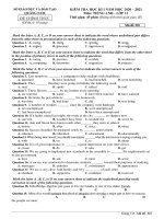 Đề thi học kì 1 môn Tiếng Anh 12 năm 2020-2021 có đáp án - Trường THPT chuyên Nguyễn Bỉnh Khiêm