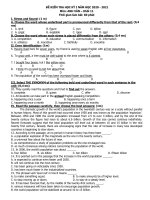Đề thi học kì 1 môn Tiếng Anh 11 năm 2020-2021 có đáp án - Trường THPT Lương Văn Can