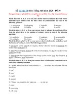 Tải Đề thi vào 10 môn Tiếng Anh năm 2020 - Đề 10 - Đề luyện thi vào 10 môn Anh nâng cao có đáp án