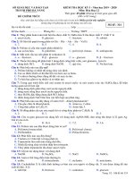 Đề thi học kì 1 môn Hóa học 12 năm 2019-2020 có đáp án - Sở GD&ĐT thành phố Đà Nẵng