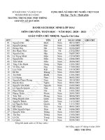 Danh sách học sinh và GVCN các lớp chuyên khối 10 năm học 2020-2021