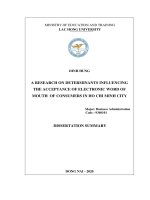 Dissertation summary business administration a research on determinants influencing the acceptance of electronic word of mouth of consumers in ho chi minh city