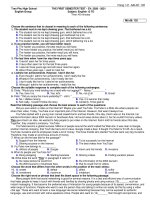 Đề thi học kì 1 môn Tiếng Anh 12 năm 2020-2021 có đáp án - Trường THPT Trần Phú (Chương trình Thí điểm)