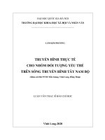Truyền hình thực tế cho nhóm đối tượng yếu thế trên sóng truyền hình tây nam bộ (khảo sát đài PTTH tiền giang, vĩnh long, đồng tháp) 