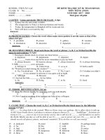 Đề thi thử học kì 2 môn Tiếng Anh lớp 8 THCS Âu Lạc có đáp án | Tiếng Anh, Lớp 8 - Ôn Luyện