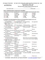 Đề thi tuyển sinh vào lớp 10 chuyên có đáp án môn tiếng anh năm 2015 - 2016 sở GDĐT vĩnh phúc | Tiếng Anh - Ôn Luyện