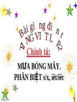 bài Chính tả - Nghe - viết Mưa bóng mây, phân biệt s-x, iêt-iêc | Ngữ văn, Lớp 2 - Ôn Luyện