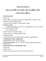 Giáo án GDCD 9 bài 14 Quyền và nghĩa vụ lao động của công dân | Lớp 9 - Ôn Luyện