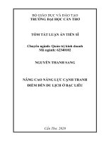 Tóm tắt luận án Tiến sĩ Quản trị kinh doanh: Nâng cao năng lực cạnh tranh điểm đến du lịch ở Bạc Liêu